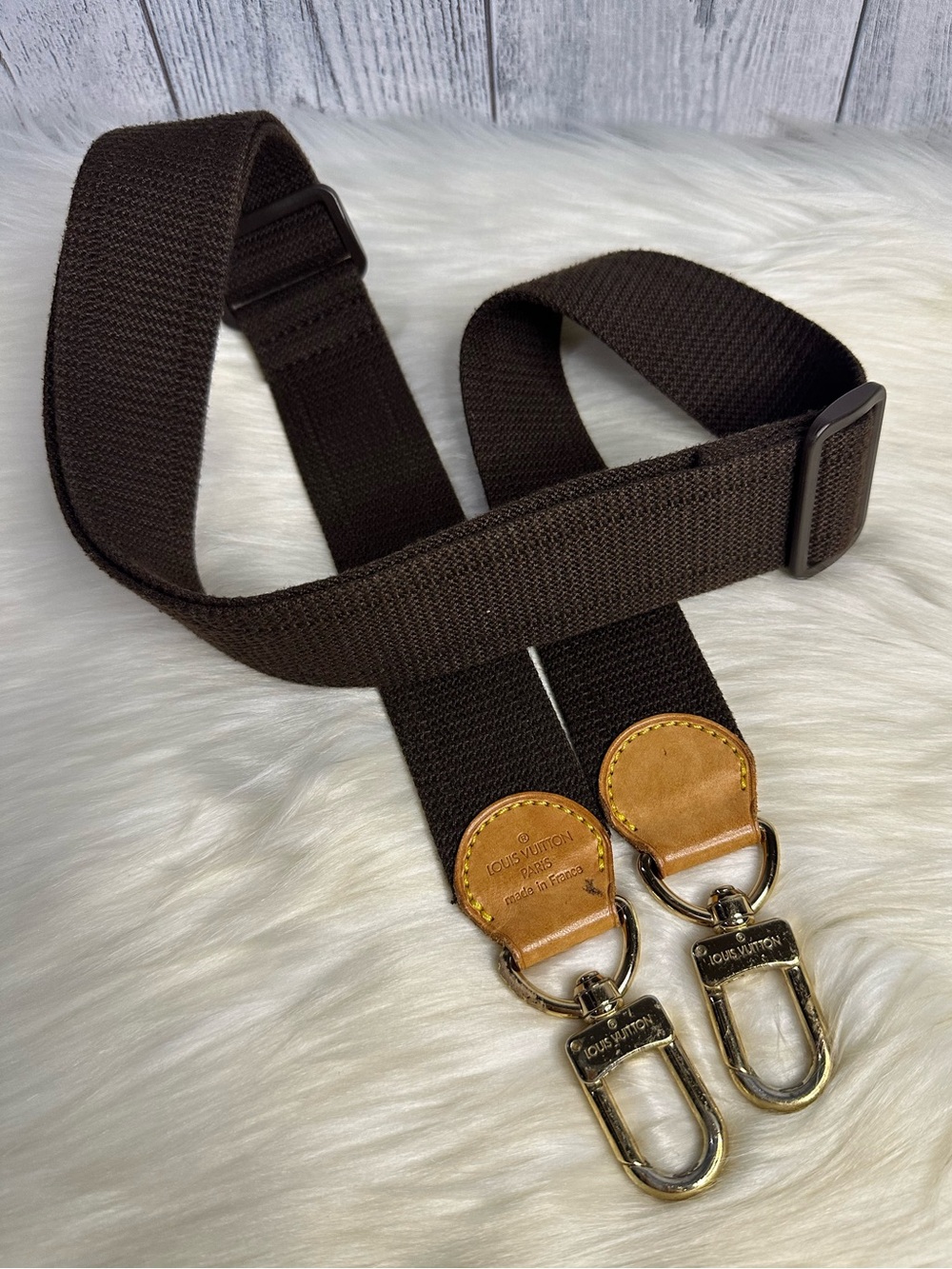 Louis Vuitton adjustable Brown canvass with Leather Tabs in Gold Hardware strap